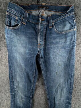 Nudie Jeans Co Mens Jeans Denim Pants Trouser Size 32x34 Grim Tim White Knee